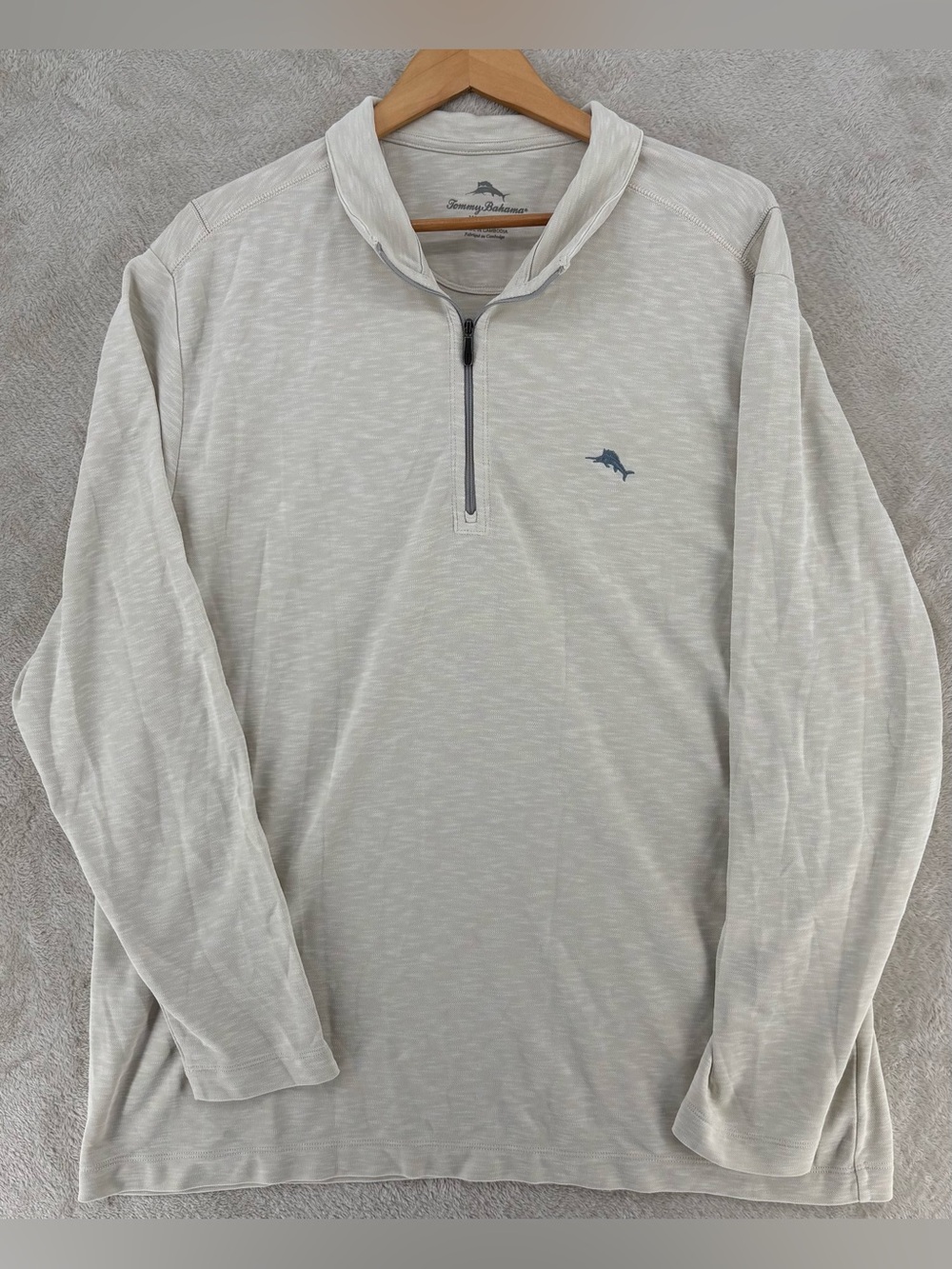 Tommy Bahama Men’s Quarter Zip Pullover XXL Tall Beige Lightweight Casual Sweate